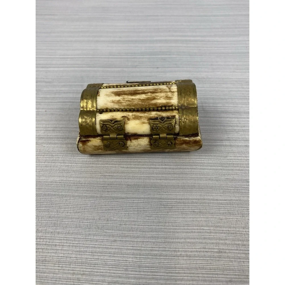 Camel Bone Trinket Box Jewelry Box With Brass Vintage Handmade Piece Lined 3